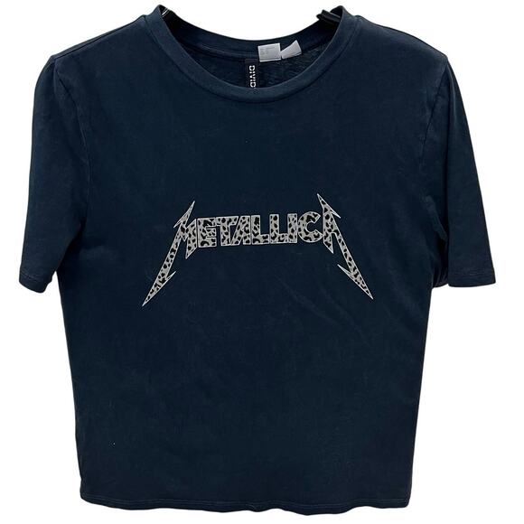 H&M Divided Women's XS Metallica Cheetah Print Graphic T-shirt - Picture 1 of 4